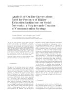 prikaz prve stranice dokumenta Analysis of On-line Survey about Need for Presence of Higher Education Institutions on Social Networks: a Step towards Creation of Communication Strategy